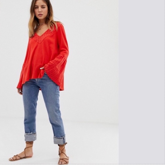 Free People Parisian Nights Blouse Top Red NWT - Picture 7 of 7